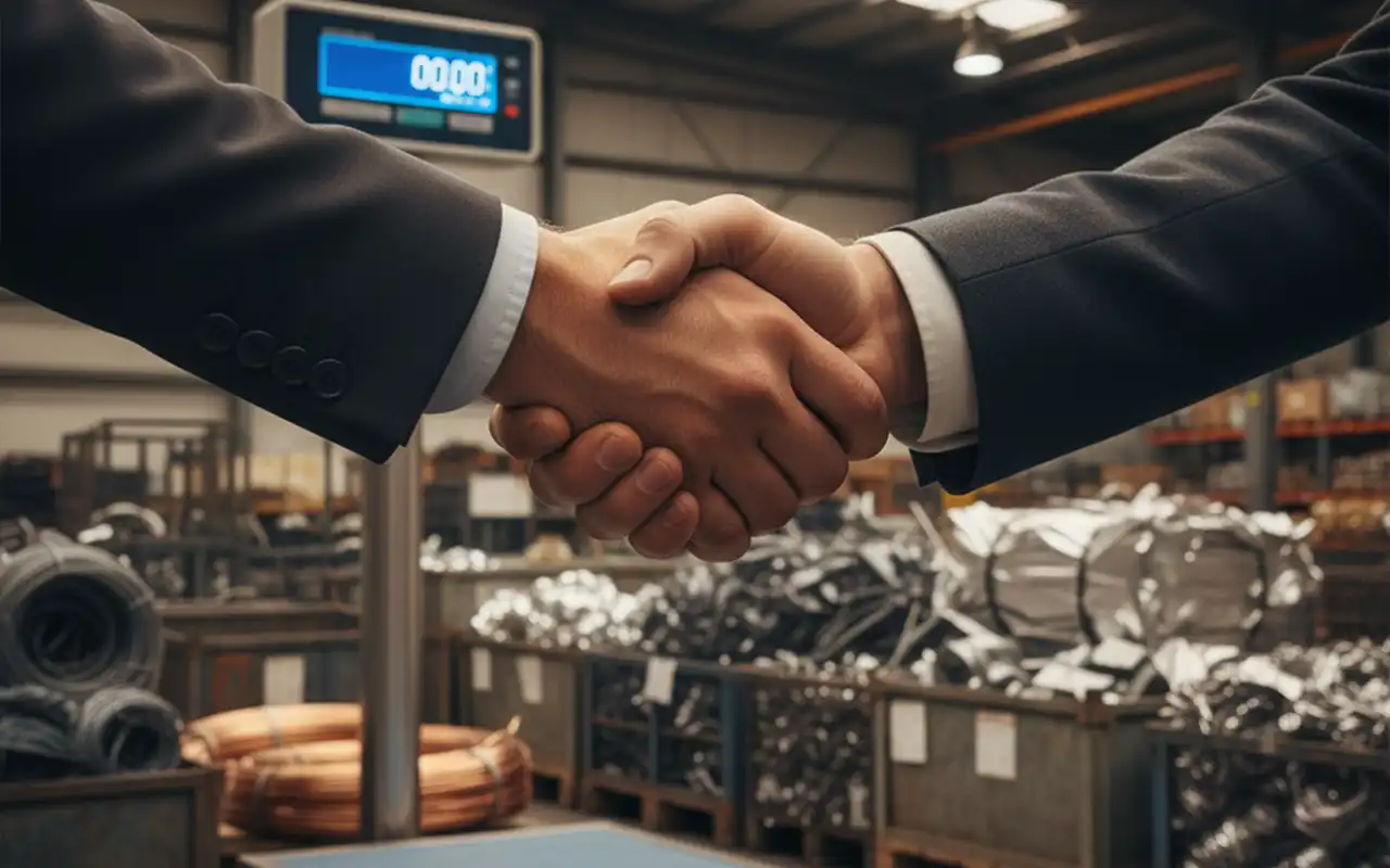 دست دادن خریدار و فروشنده ضایعات به نشانه شفافیت و اعتماد